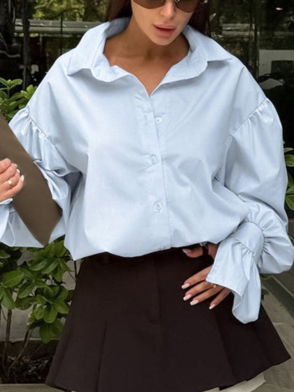 Button-Down Flounce Sleeve Shirt