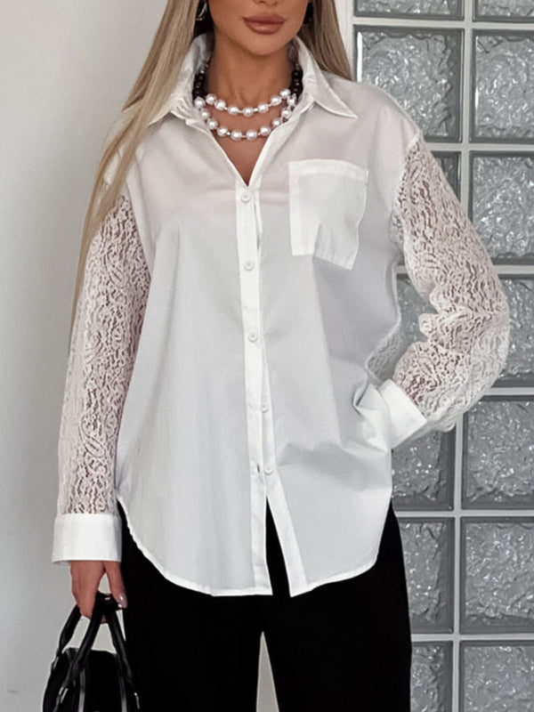 Lace Sleeve Button-Down Shirt